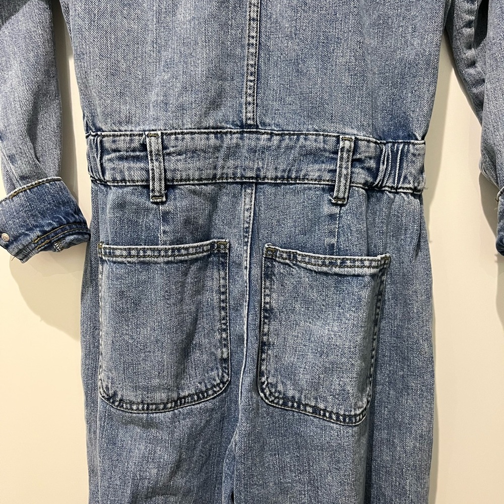 Soft Denim Jumpsuit Metal Buttons Zip Fly Elastic Waist Wide Legs Trendy Utility - Picture 6 of 10